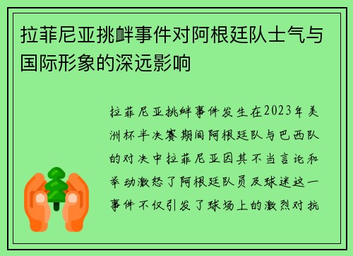 拉菲尼亚挑衅事件对阿根廷队士气与国际形象的深远影响