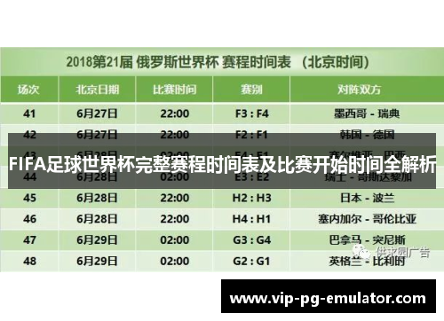 FIFA足球世界杯完整赛程时间表及比赛开始时间全解析